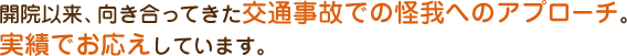 開院以来、向き合ってきた交通事故での怪我へのアプローチ。実績でお応えしています。